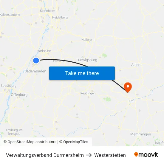 Verwaltungsverband Durmersheim to Westerstetten map