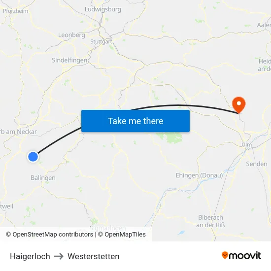 Haigerloch to Westerstetten map