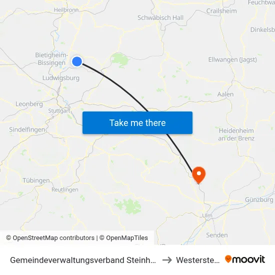 Gemeindeverwaltungsverband Steinheim-Murr to Westerstetten map