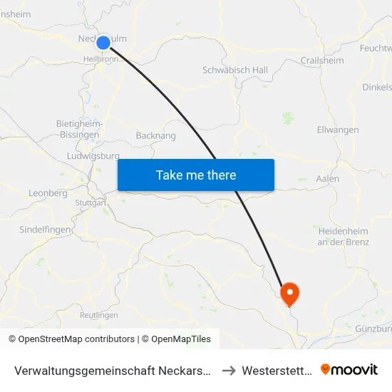 Verwaltungsgemeinschaft Neckarsulm to Westerstetten map