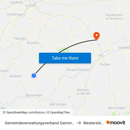 Gemeindeverwaltungsverband Gammertingen to Westerstetten map