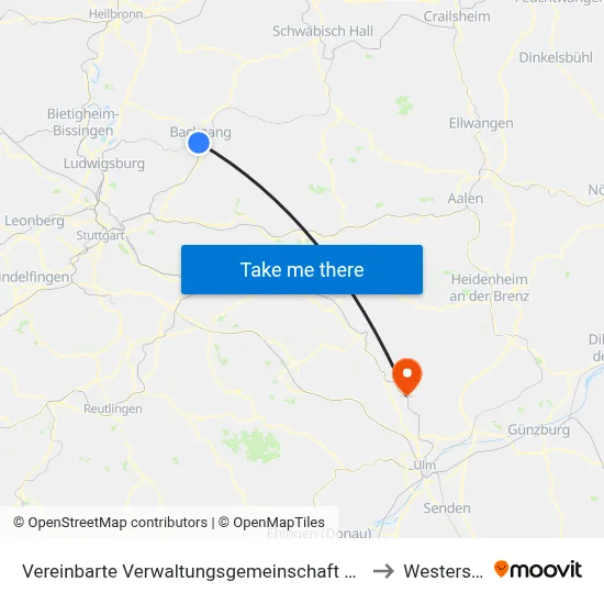Vereinbarte Verwaltungsgemeinschaft Der Stadt Backnang to Westerstetten map