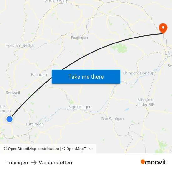 Tuningen to Westerstetten map