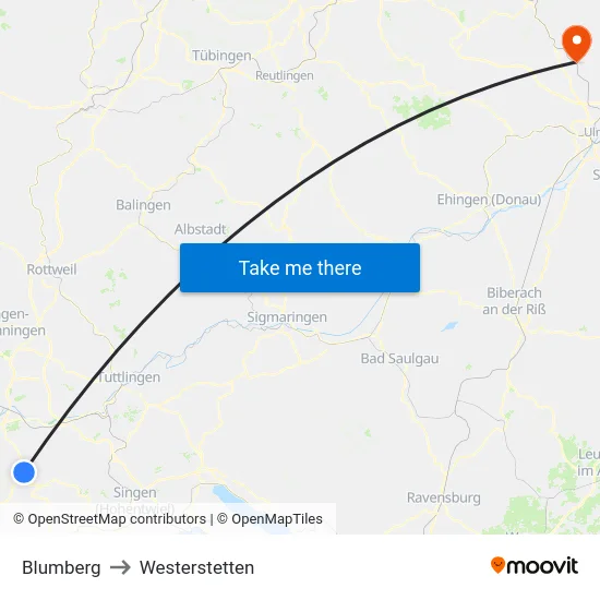 Blumberg to Westerstetten map