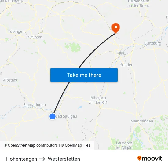 Hohentengen to Westerstetten map