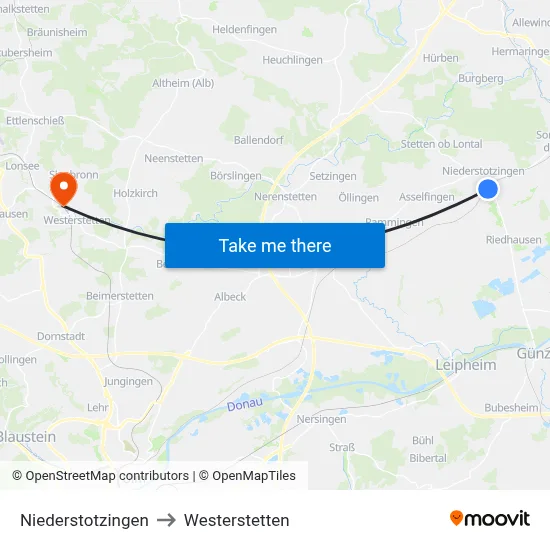 Niederstotzingen to Westerstetten map