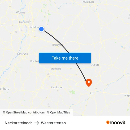 Neckarsteinach to Westerstetten map