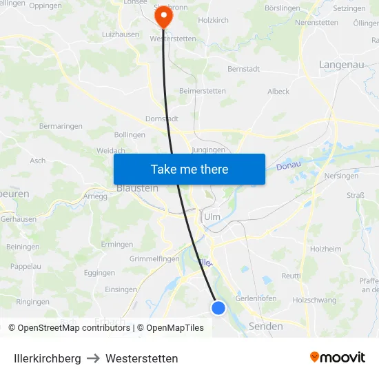 Illerkirchberg to Westerstetten map