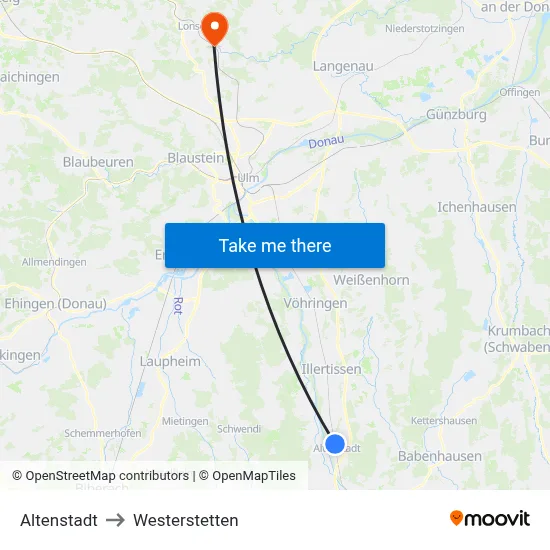 Altenstadt to Westerstetten map