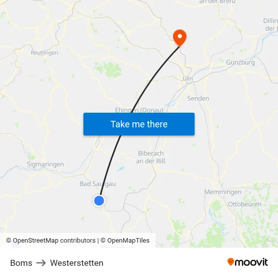 Boms to Westerstetten map