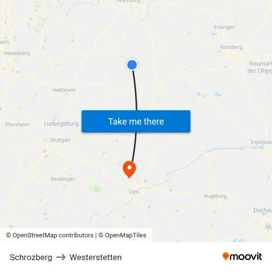 Schrozberg to Westerstetten map
