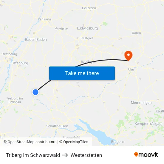 Triberg Im Schwarzwald to Westerstetten map