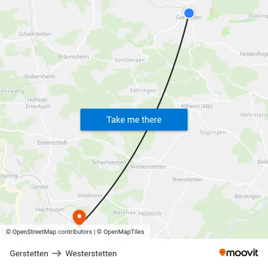Gerstetten to Westerstetten map
