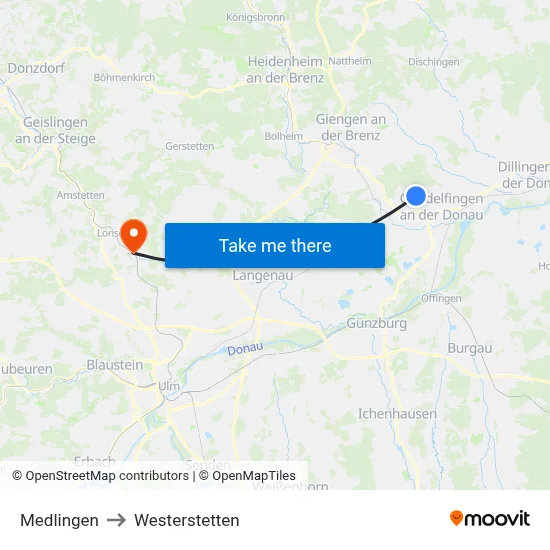 Medlingen to Westerstetten map