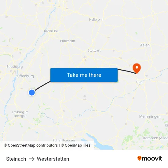 Steinach to Westerstetten map