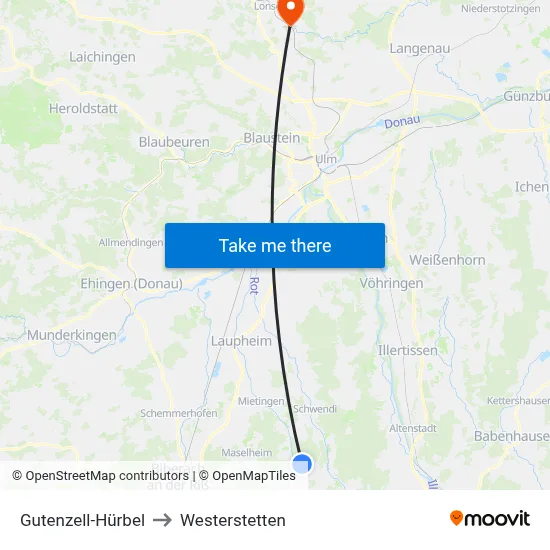 Gutenzell-Hürbel to Westerstetten map