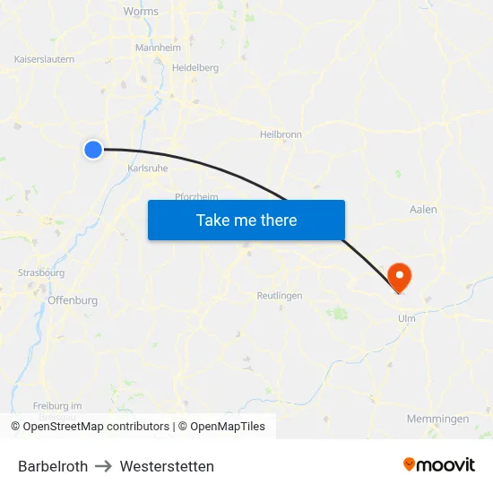 Barbelroth to Westerstetten map