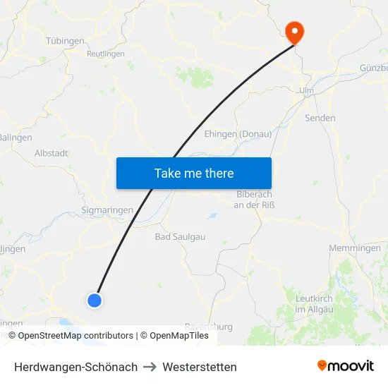 Herdwangen-Schönach to Westerstetten map