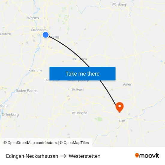 Edingen-Neckarhausen to Westerstetten map