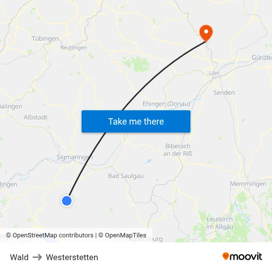 Wald to Westerstetten map