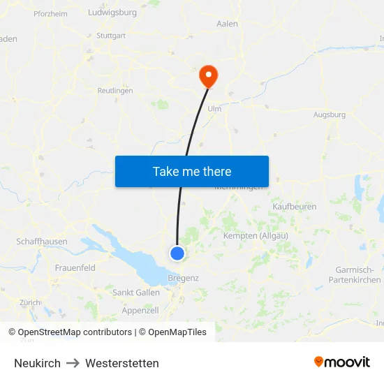 Neukirch to Westerstetten map