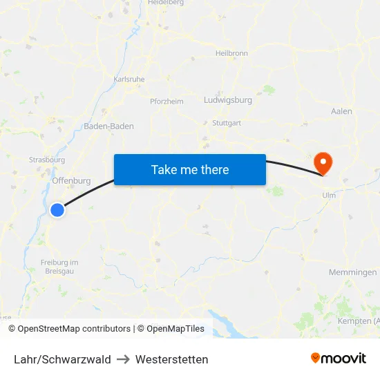 Lahr/Schwarzwald to Westerstetten map