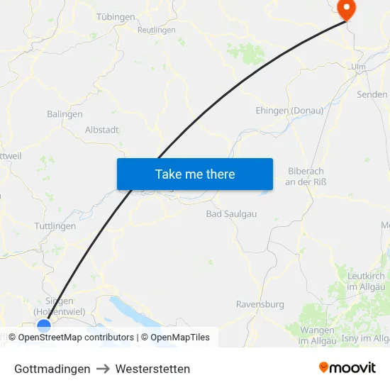 Gottmadingen to Westerstetten map