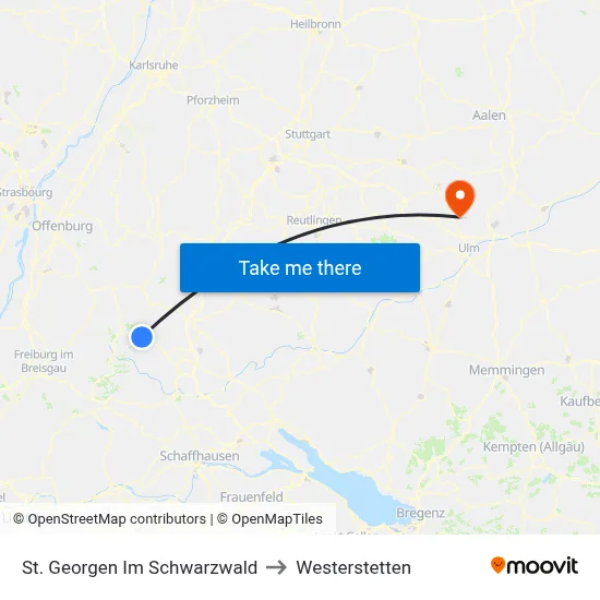 St. Georgen Im Schwarzwald to Westerstetten map