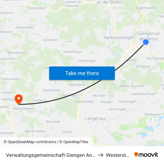 Verwaltungsgemeinschaft Giengen An Der Brenz to Westerstetten map