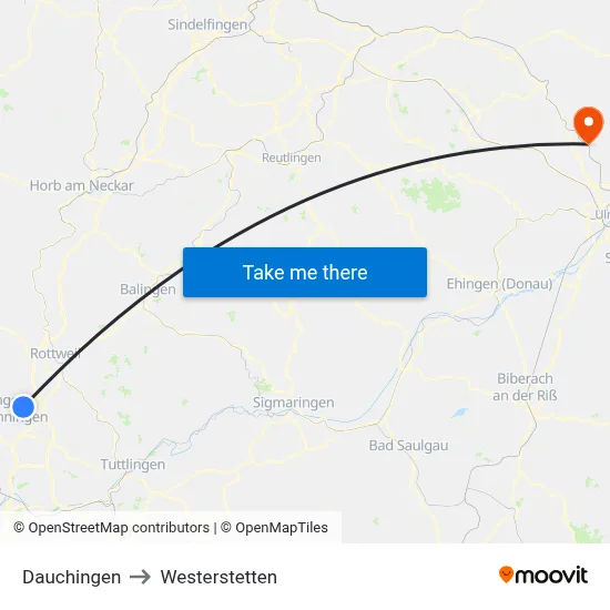 Dauchingen to Westerstetten map