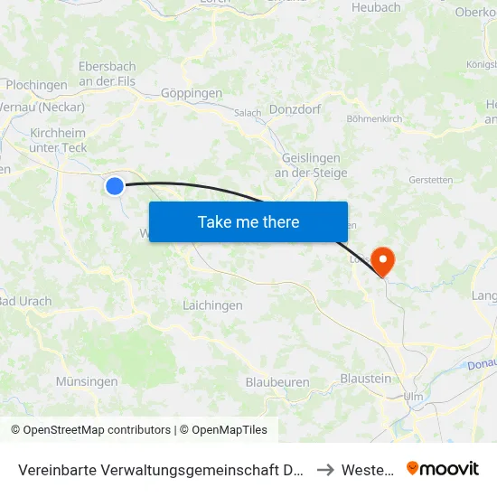 Vereinbarte Verwaltungsgemeinschaft Der Stadt Weilheim An Der Teck to Westerstetten map