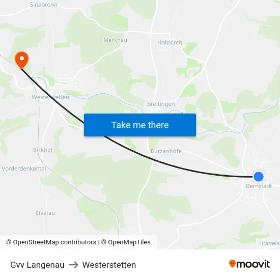Gvv Langenau to Westerstetten map