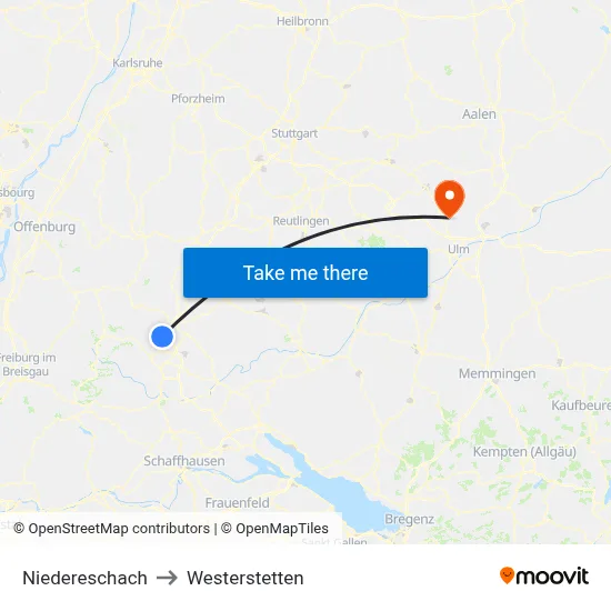 Niedereschach to Westerstetten map
