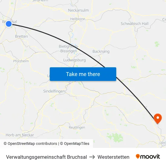 Verwaltungsgemeinschaft Bruchsal to Westerstetten map