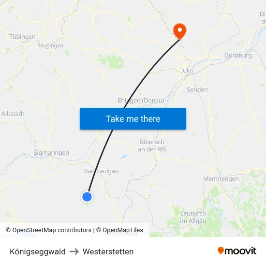 Königseggwald to Westerstetten map