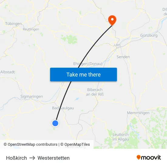 Hoßkirch to Westerstetten map