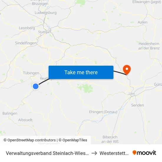 Verwaltungsverband Steinlach-Wiesaz to Westerstetten map