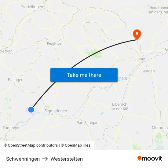 Schwenningen to Westerstetten map