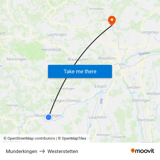 Munderkingen to Westerstetten map