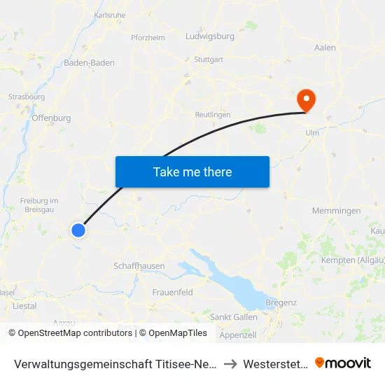 Verwaltungsgemeinschaft Titisee-Neustadt to Westerstetten map