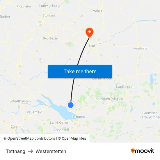 Tettnang to Westerstetten map