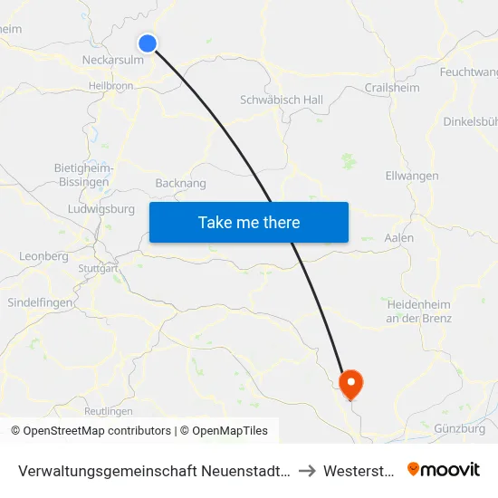 Verwaltungsgemeinschaft Neuenstadt am Kocher to Westerstetten map