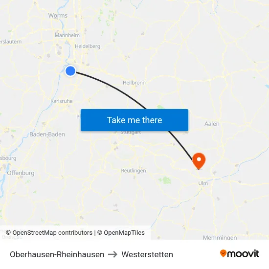 Oberhausen-Rheinhausen to Westerstetten map