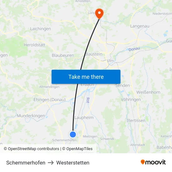 Schemmerhofen to Westerstetten map