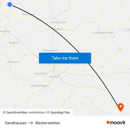 Sandhausen to Westerstetten map