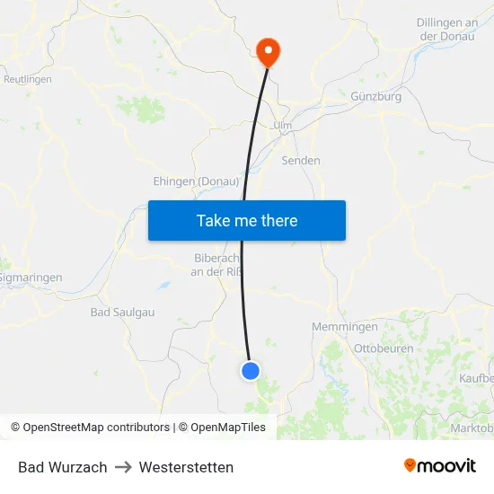Bad Wurzach to Westerstetten map