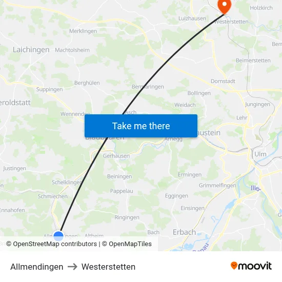 Allmendingen to Westerstetten map