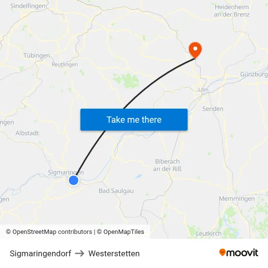 Sigmaringendorf to Westerstetten map