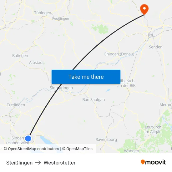 Steißlingen to Westerstetten map