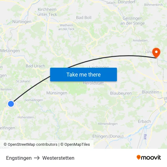 Engstingen to Westerstetten map